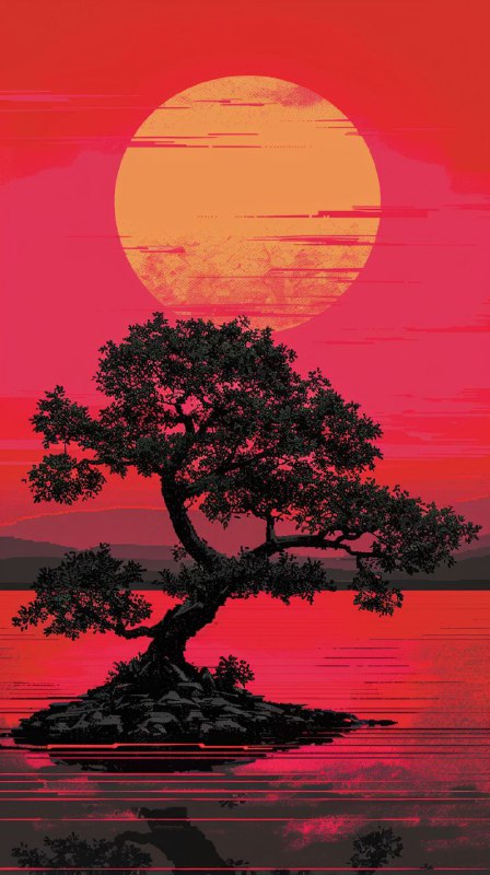 Hiroshi Nagai Style Album Cover With Tree at Sunset