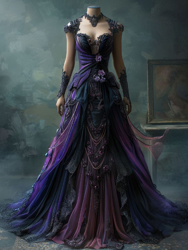 Fantasy Wedding Dress Design in Purple and Black