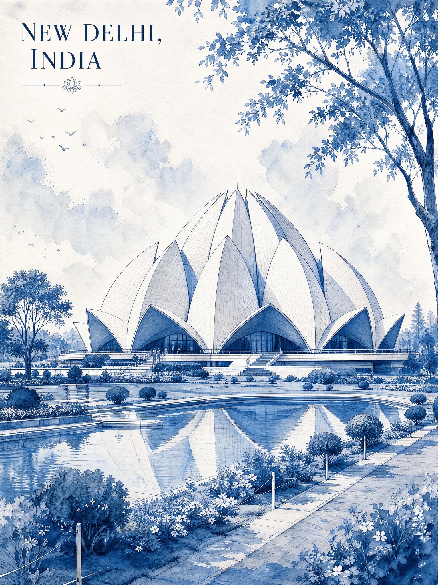 Blue Lotus Temple Travel Poster