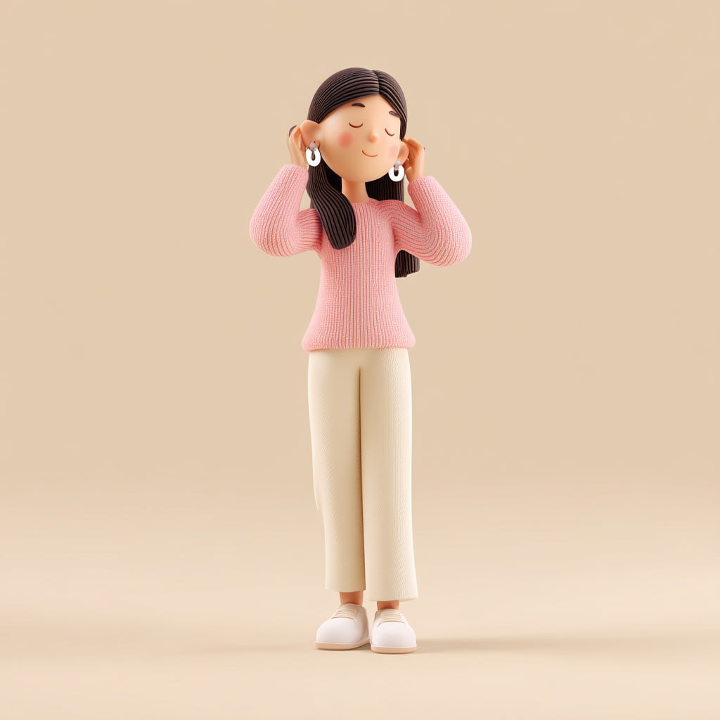 3D Girl Admiring Earrings