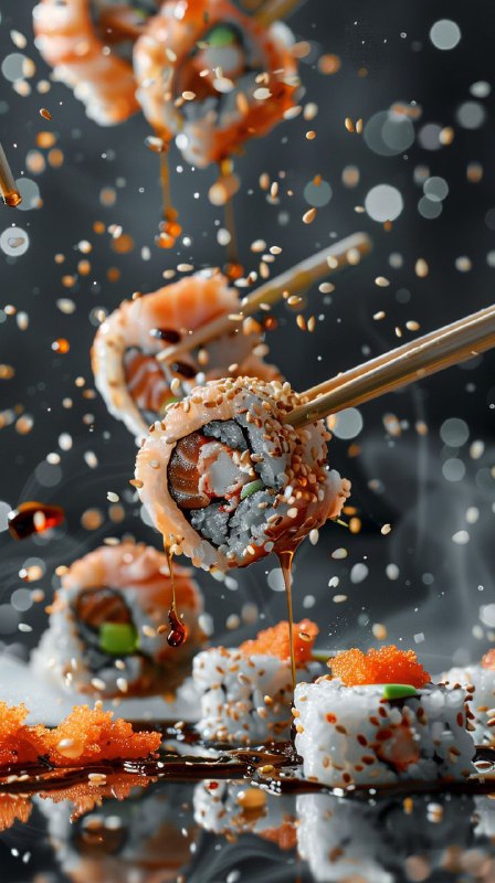 California Sushi Set With Flying Sesame and Soy Sauce