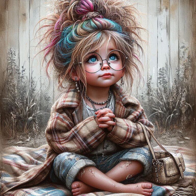 Whimsical Girl Praying in Vintage Backyard