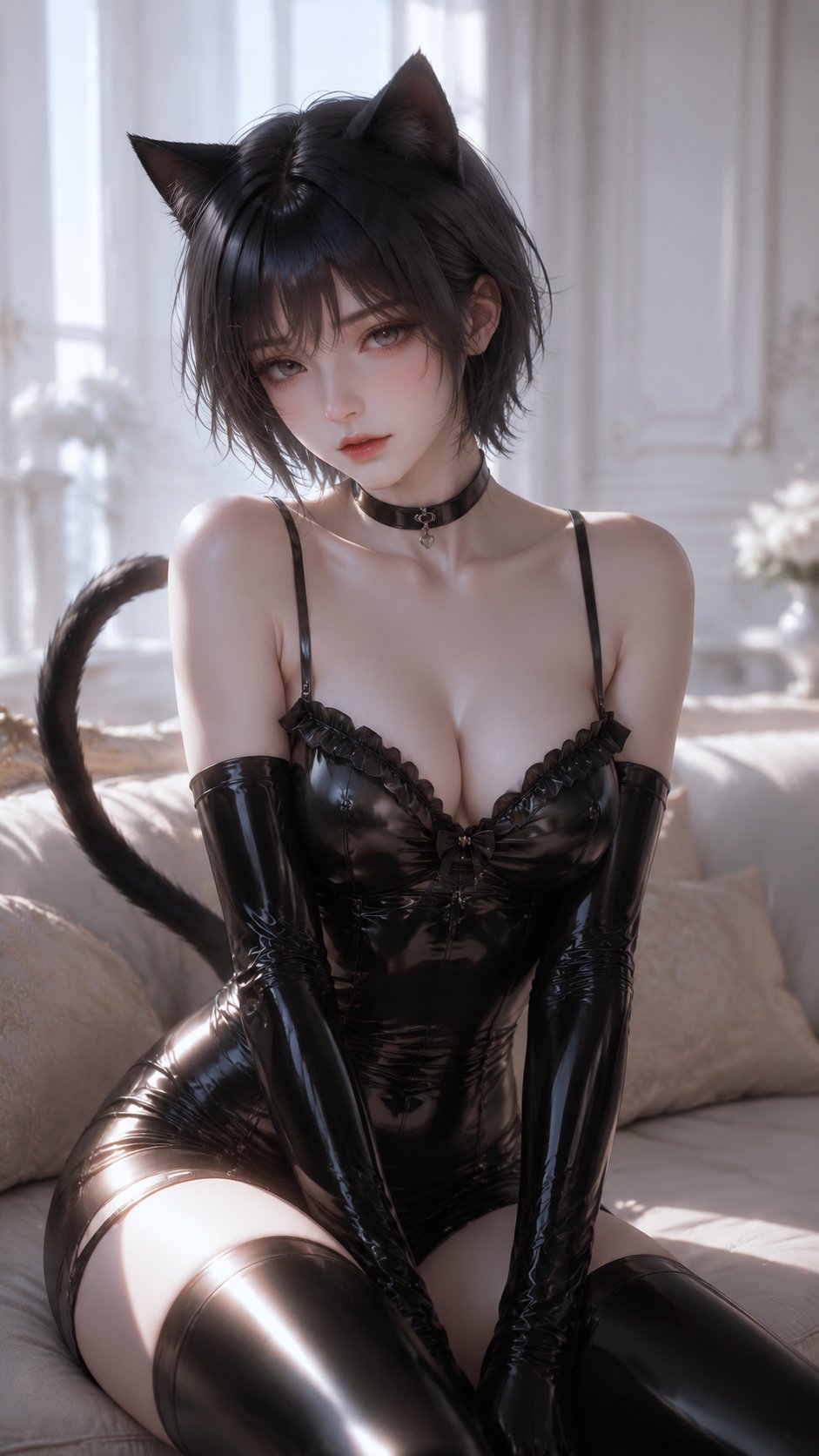 Elegant Cat Girl Latex Portrait