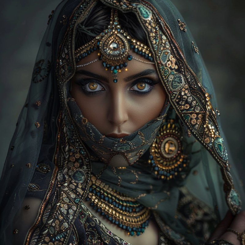 Indian Elvish Woman in Intricate Veiled Attire Photo