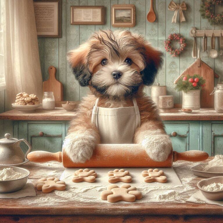 Fluffy Puppy Making Christmas Cookies