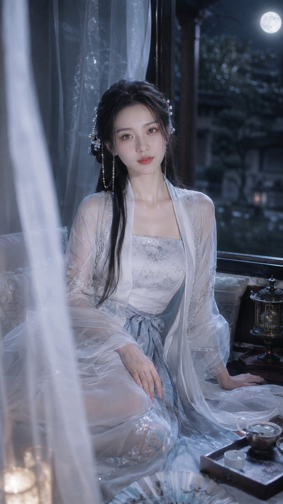 Moonlit Hanfu Beauty by Window