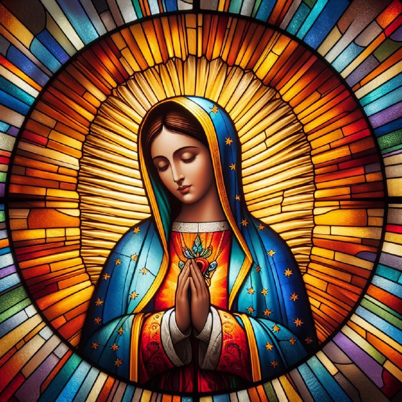 Stained Glass Our Lady of Guadalupe With Sun Rays