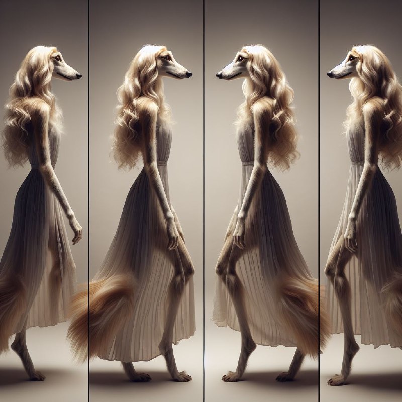 Anthropomorphic Saluki With Blonde Hair Four-Angle Collage