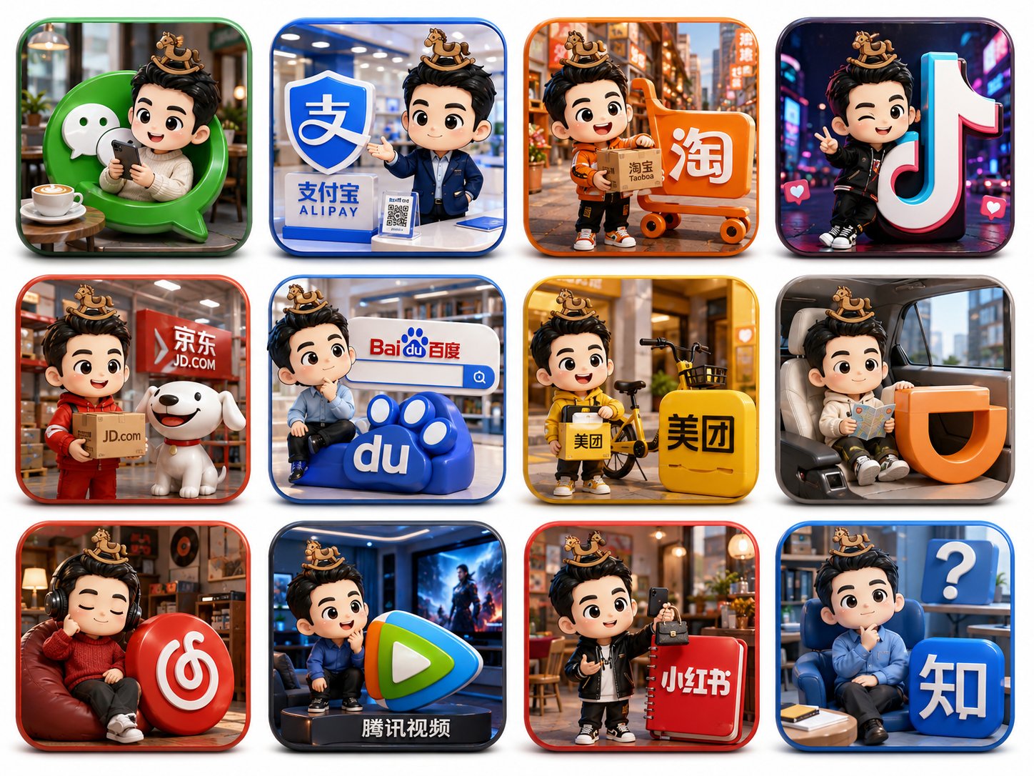 Chinese Apps 3D Character Icons