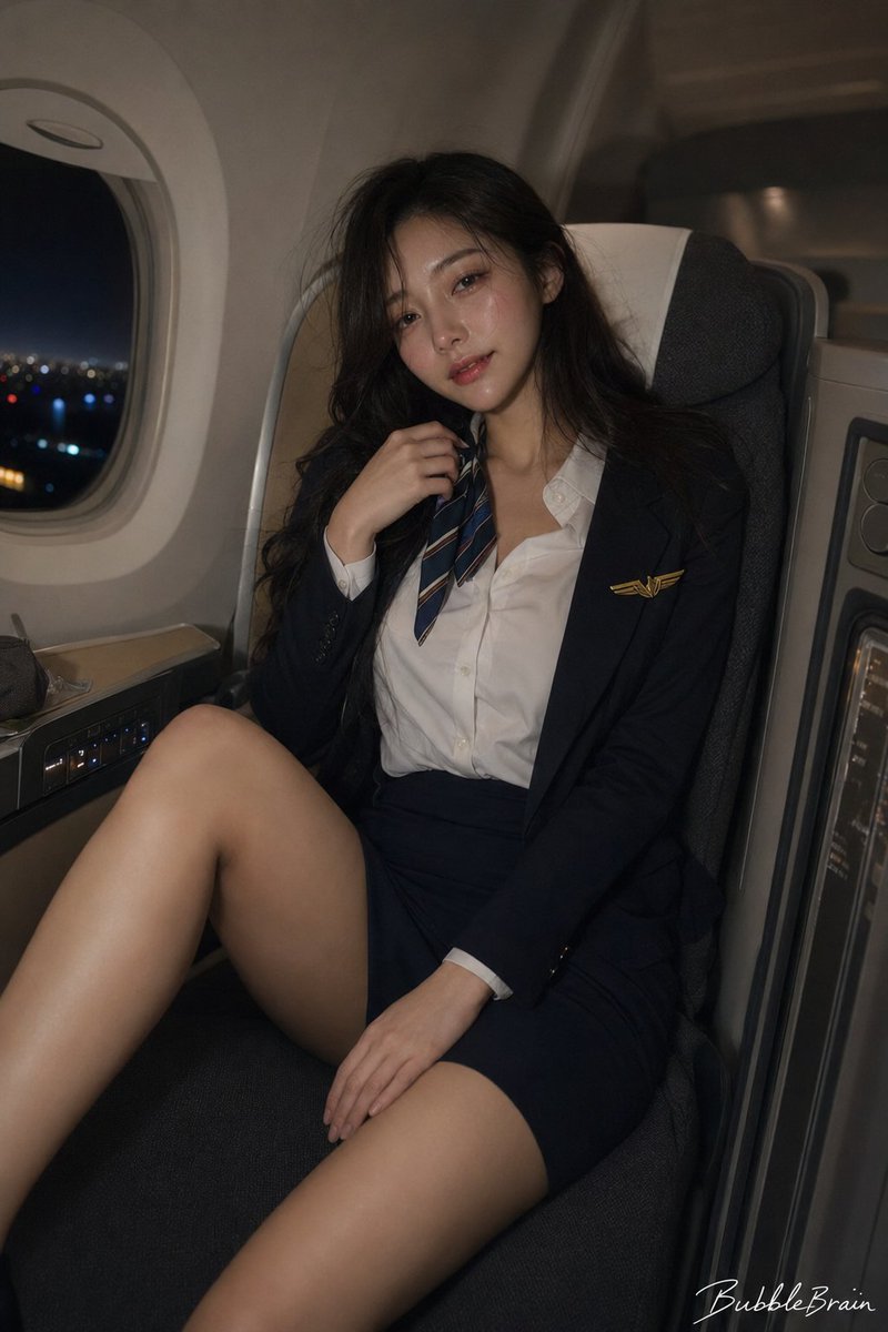 Elegant Flight Attendant Night Portrait