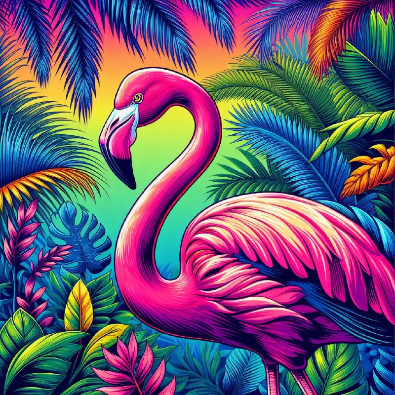 Majestic Flamingo in Tropical Pop Art Bright Colors