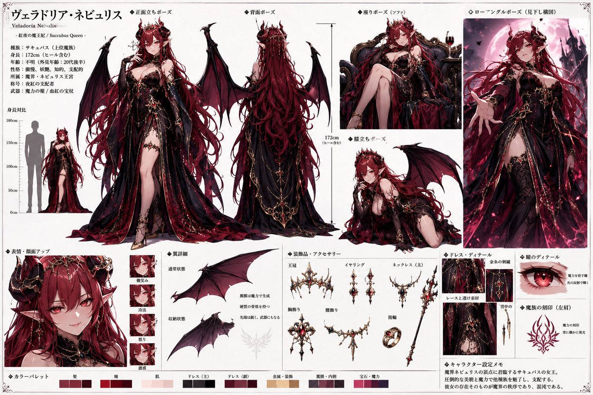Succubus Queen Character Design Sheet