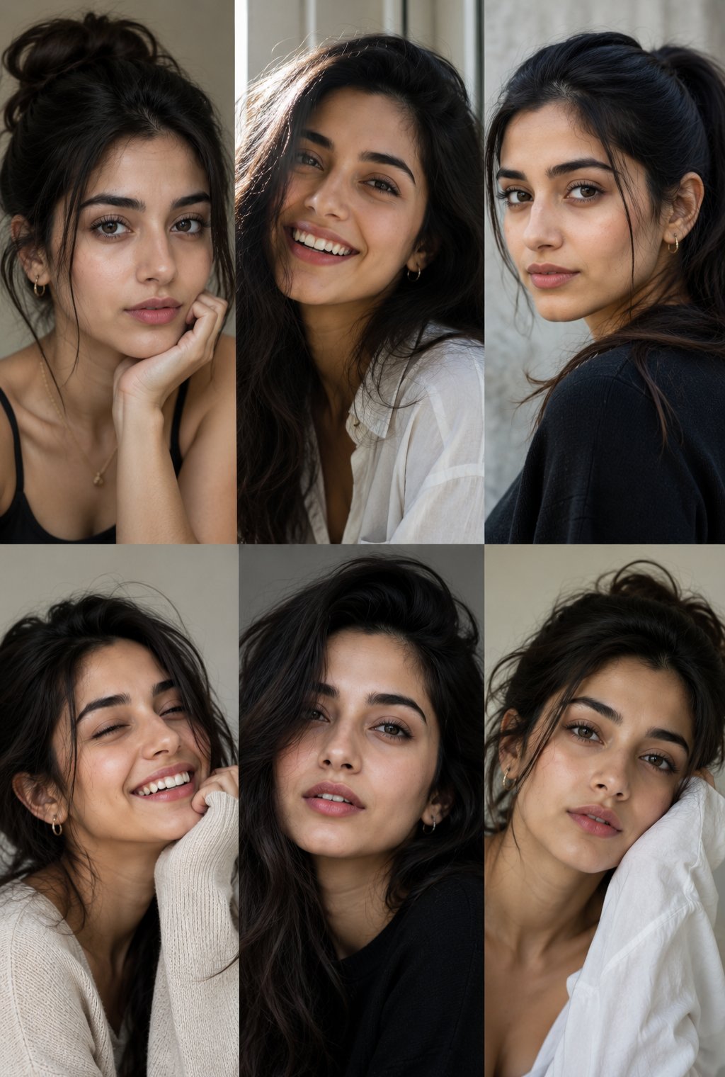 Six-Grid Emotion Portraits: Natural Beauty
