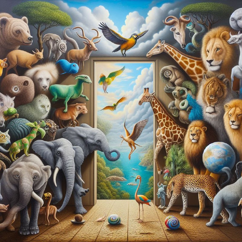 Dreamlike Animals Gathering in Victor Brauner Style