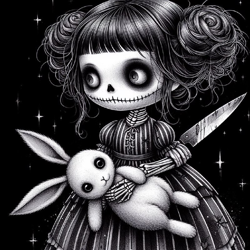 Gothic Doll Carrying Rabbit in Martin Whatson Style