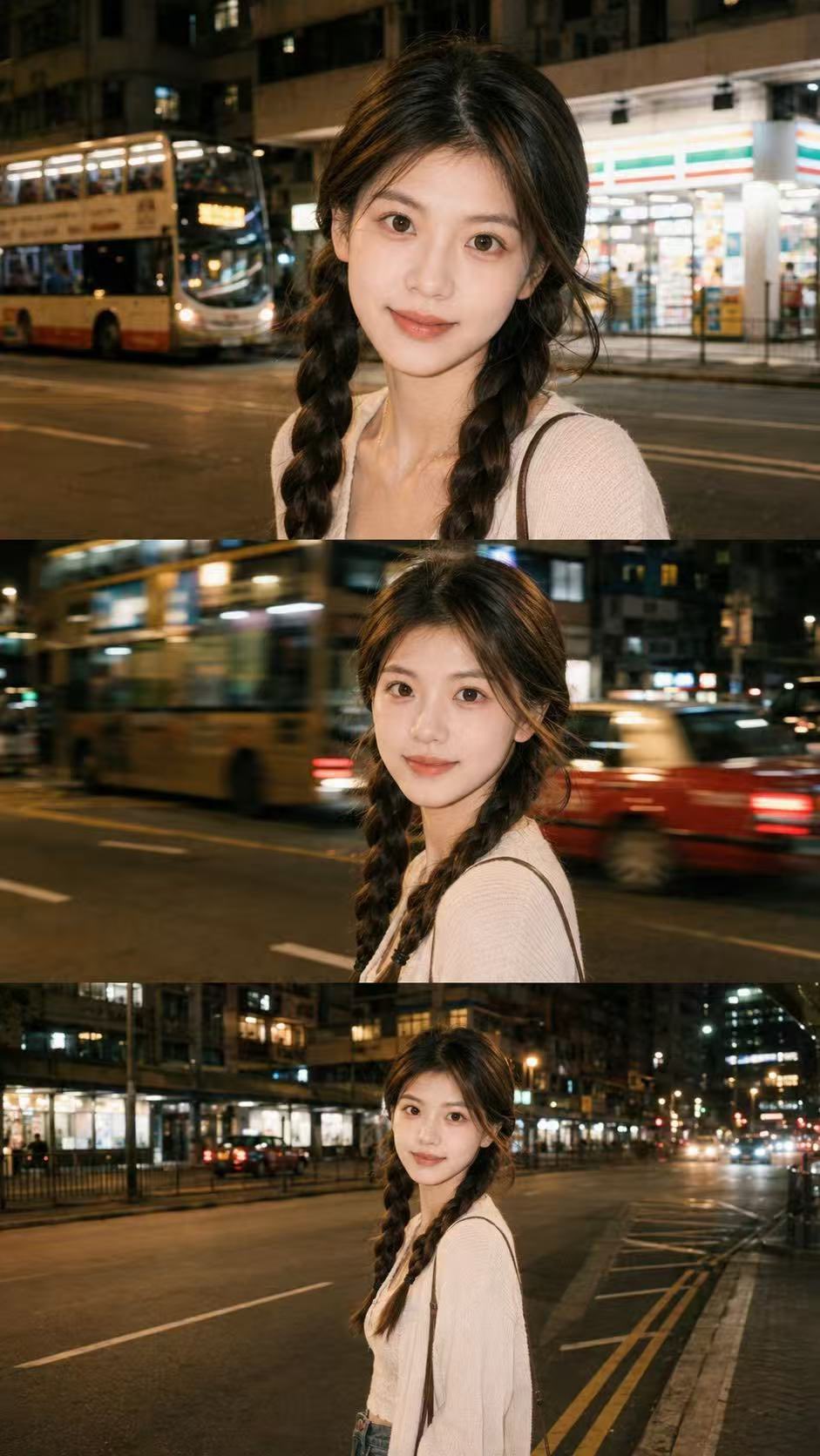 Cinematic Night Street Portrait Triptych