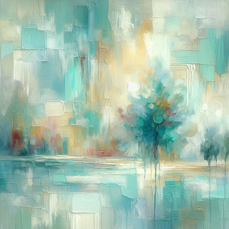 Mint Blue Abstract Painting in Childe Hassam Style