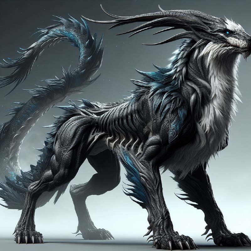 Dark Fantasy Quadruped Creature Concept Art in Grey Blue