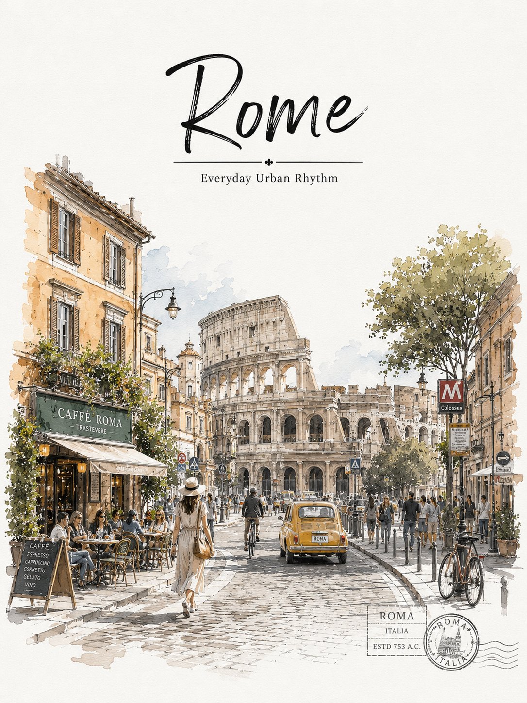 Watercolor Rome Travel Poster