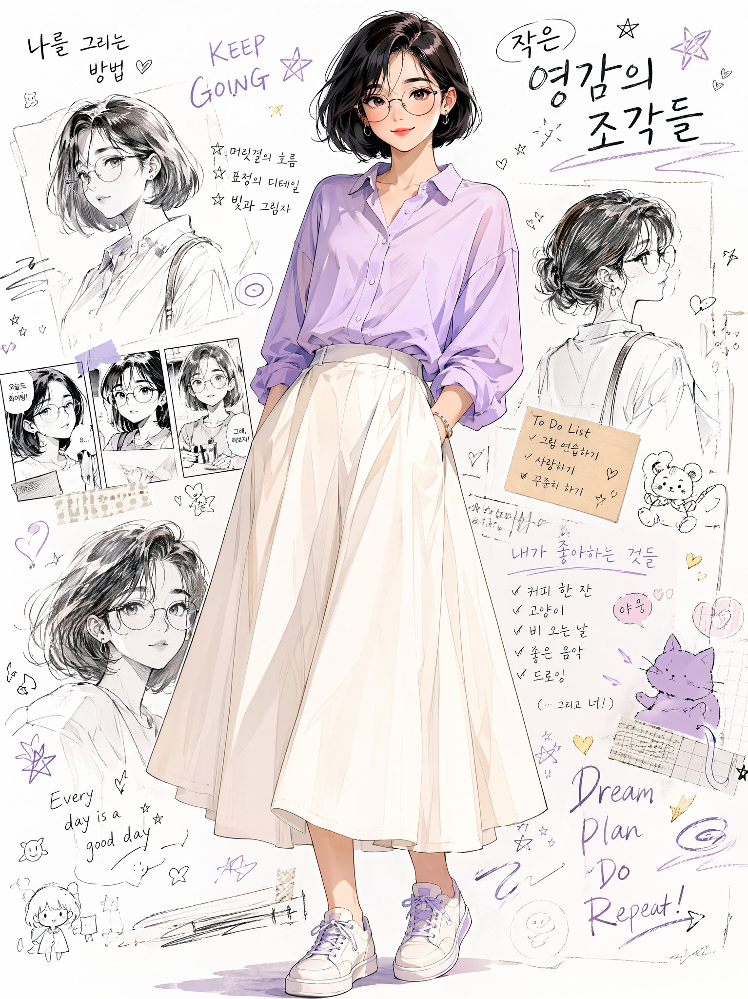 Korean Anime Fashion Girl Illustration
