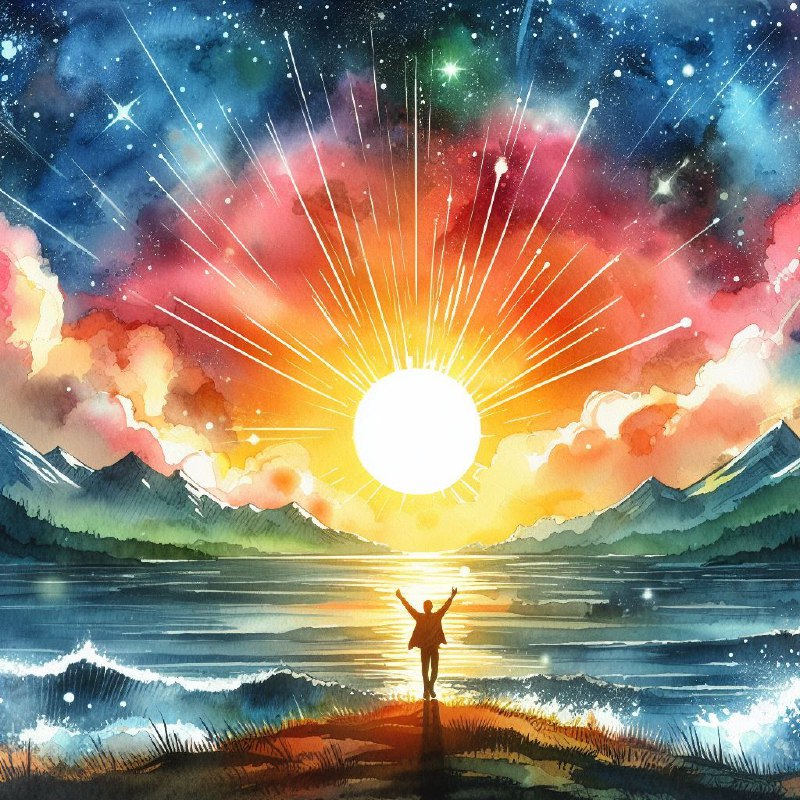 Uplifting Watercolor and Ink Sunrise Youthful Artwork