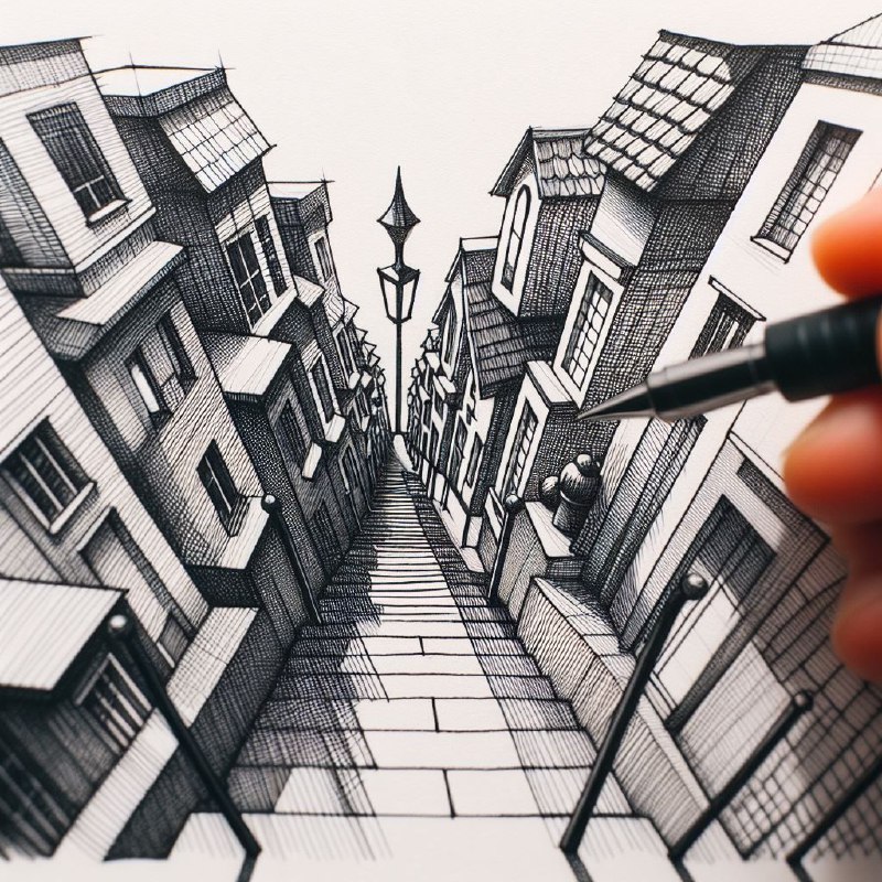 Simple Ink Pen Perspective Drawing Teaching Study