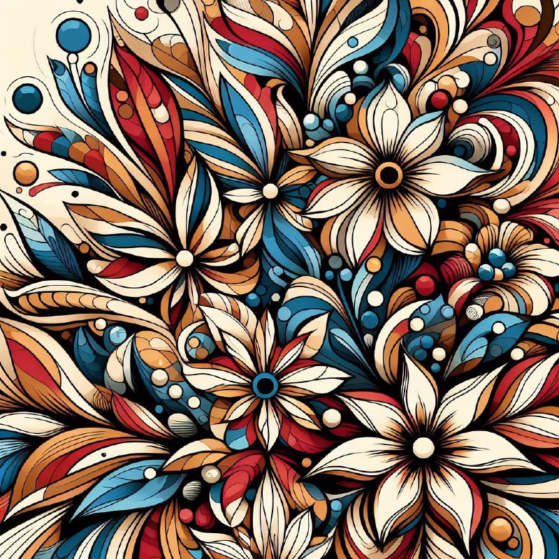 Bold Stylized Flowers and Leaves Modern Art Print