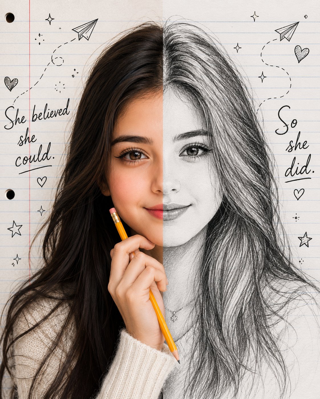Photo Sketch Split Portrait Art