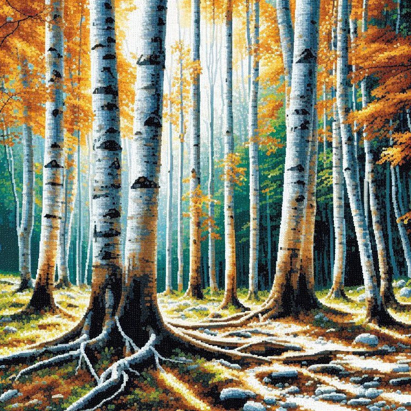 Poplar Tree Trunks Paint by Number in Jeremy Mann Style