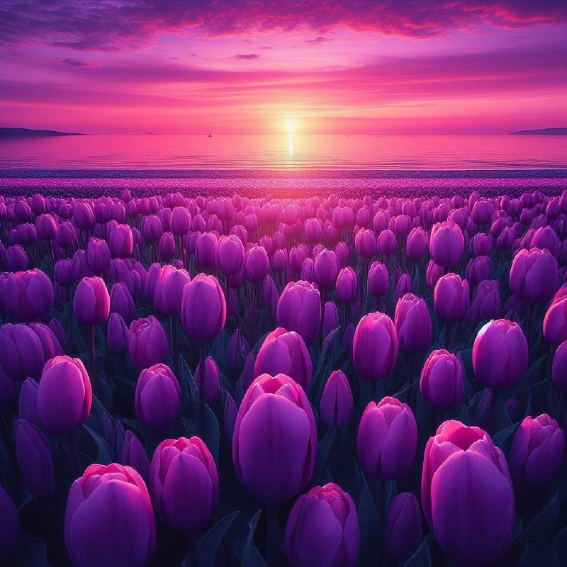 Purple Tulip Field at Seaside Sunset Phil Greenwood Style