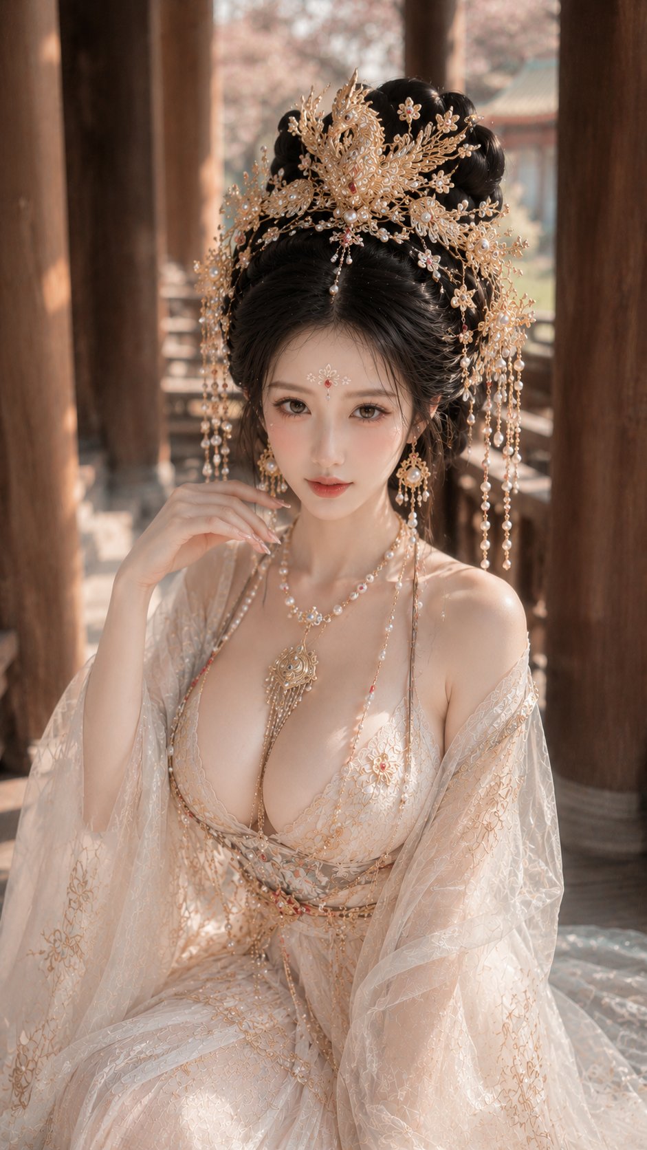 Ethereal Hanfu Beauty in Pavilion