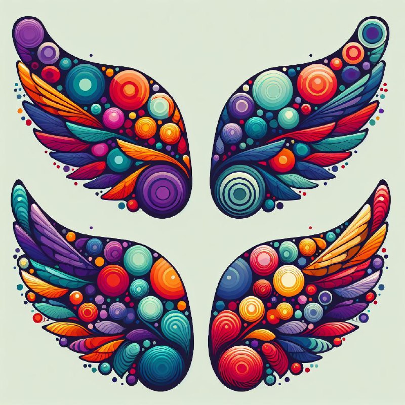 Vector Wings Made of Circles in Purple Orange and Blue