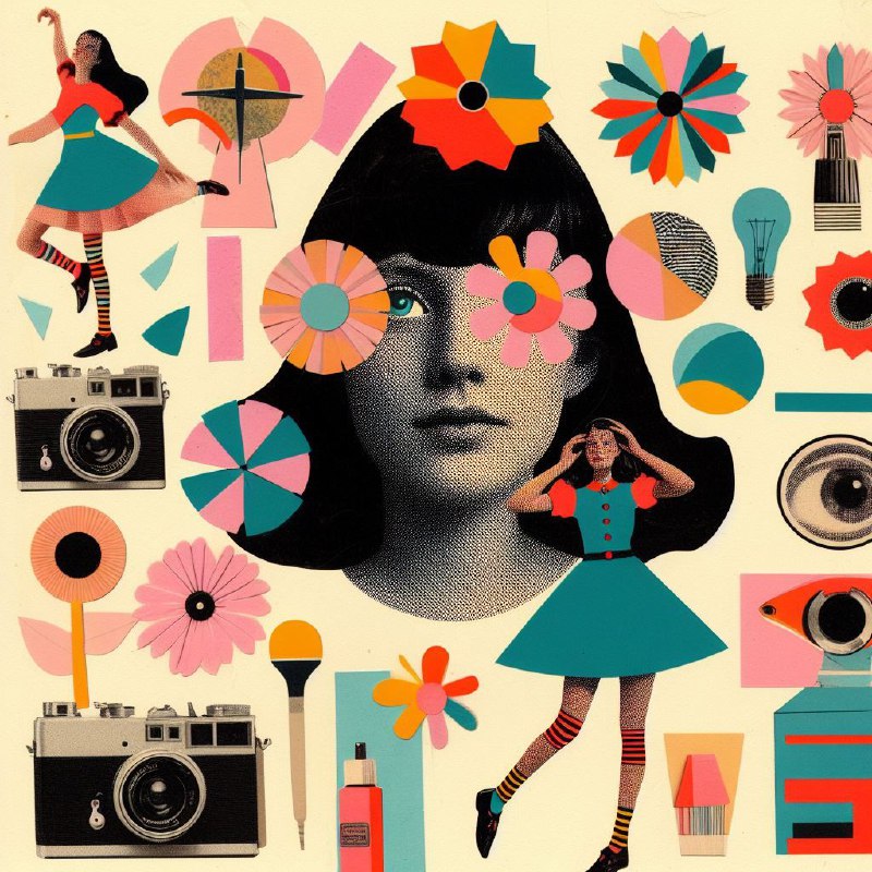 Whimsical Girl Risograph Collage in Jimmy Turrell Style