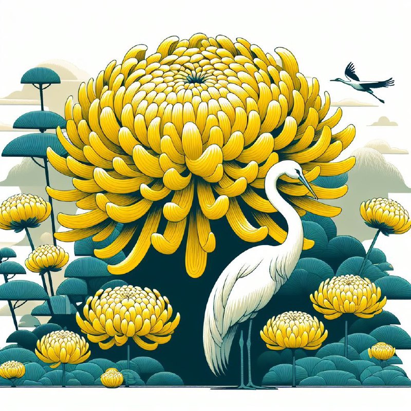 Yellow Chrysanthemums and Crane Flat Illustration