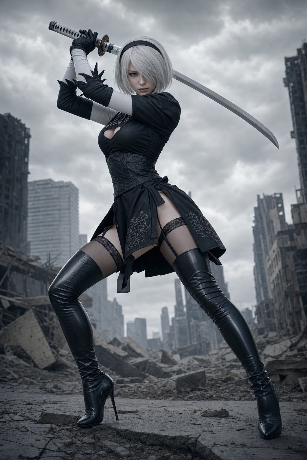 Cute 2B Warrior in Ruins