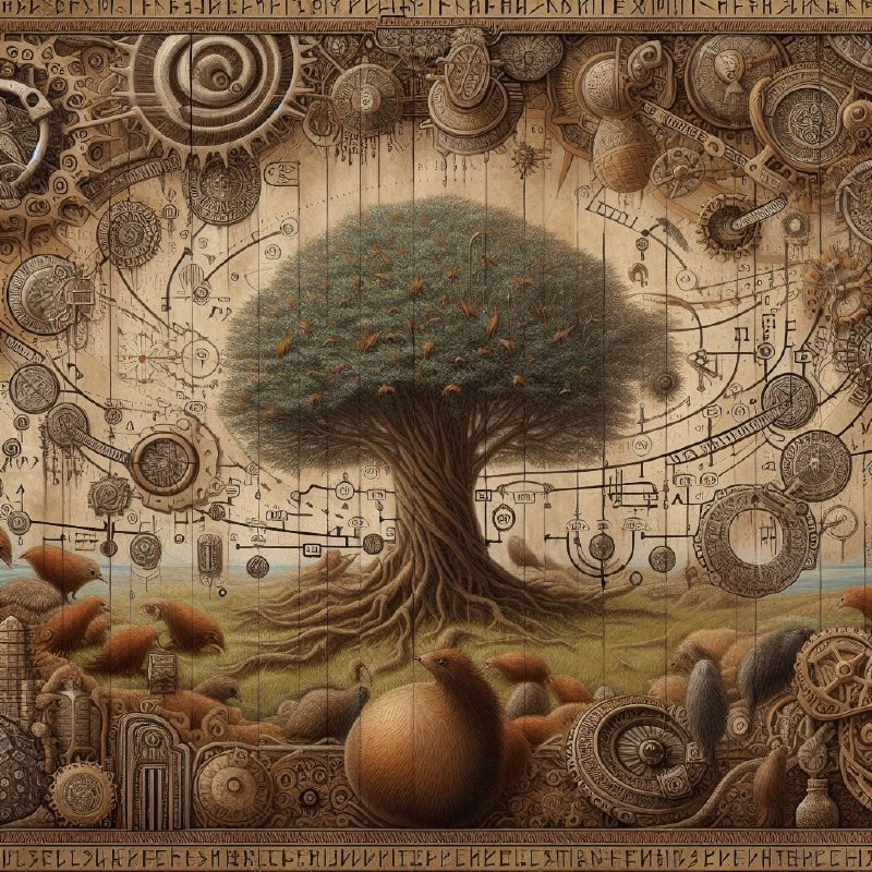 Steampunk Fresco Map of Universe Formed by Kiwi Bird