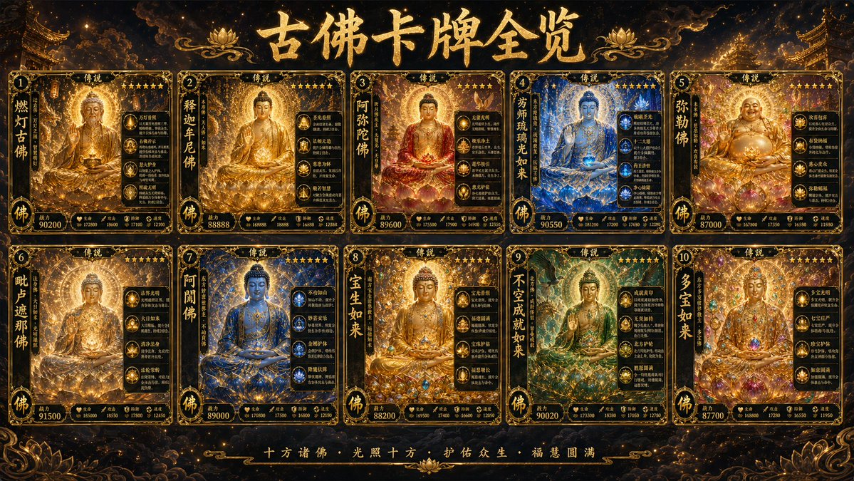 Card-Style Ten Ancient Buddha Art