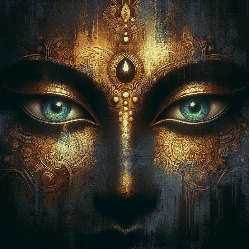 Buddha's Eyes Artistic Spanish Illustration on Dark