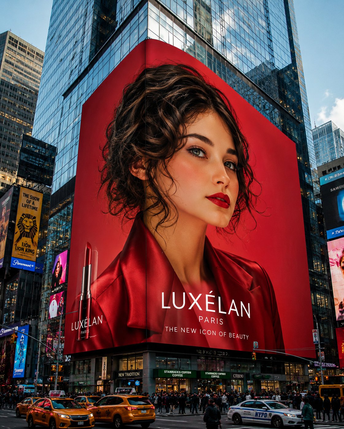 Crimson Queen: Times Square Beauty