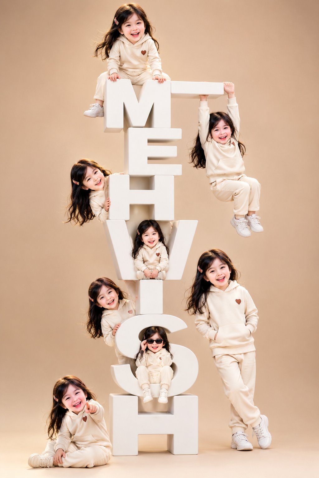 Eight Cloned Toddlers Play on Giant Letters