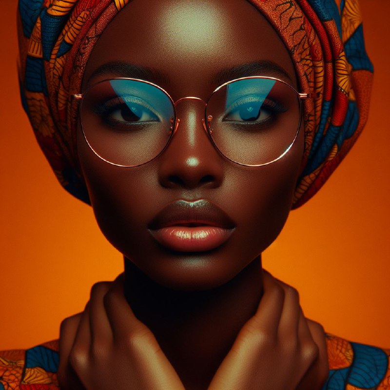 Stylish African Woman in Print Head Wrap and Glasses