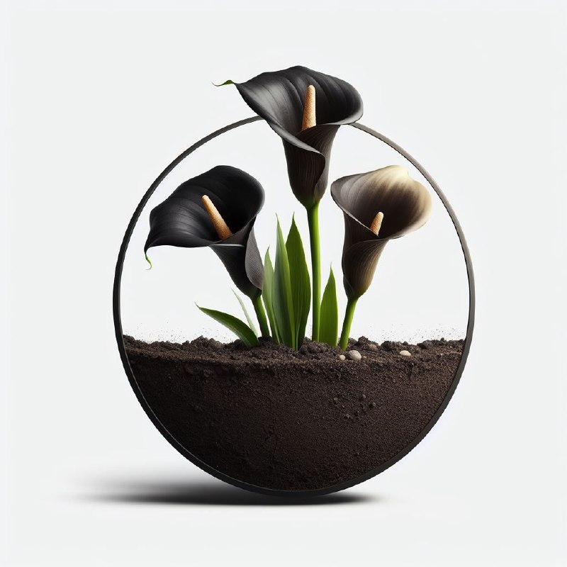 Black Calla Lilies in Soil Cross Section Fashion Photo
