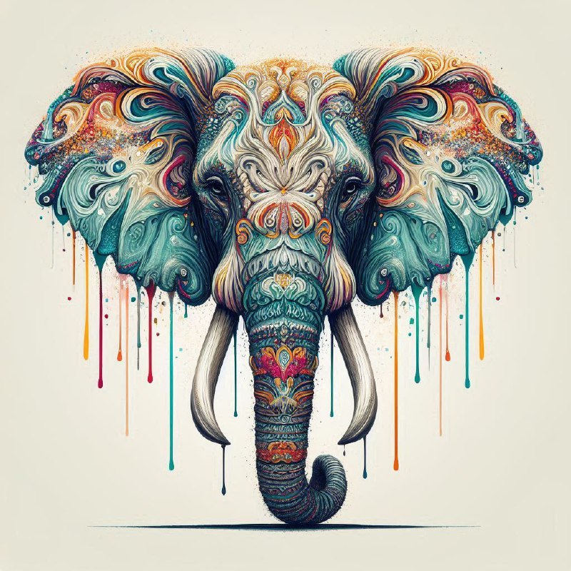 Elephant With Multicolored Paint Drips Symmetrical Art
