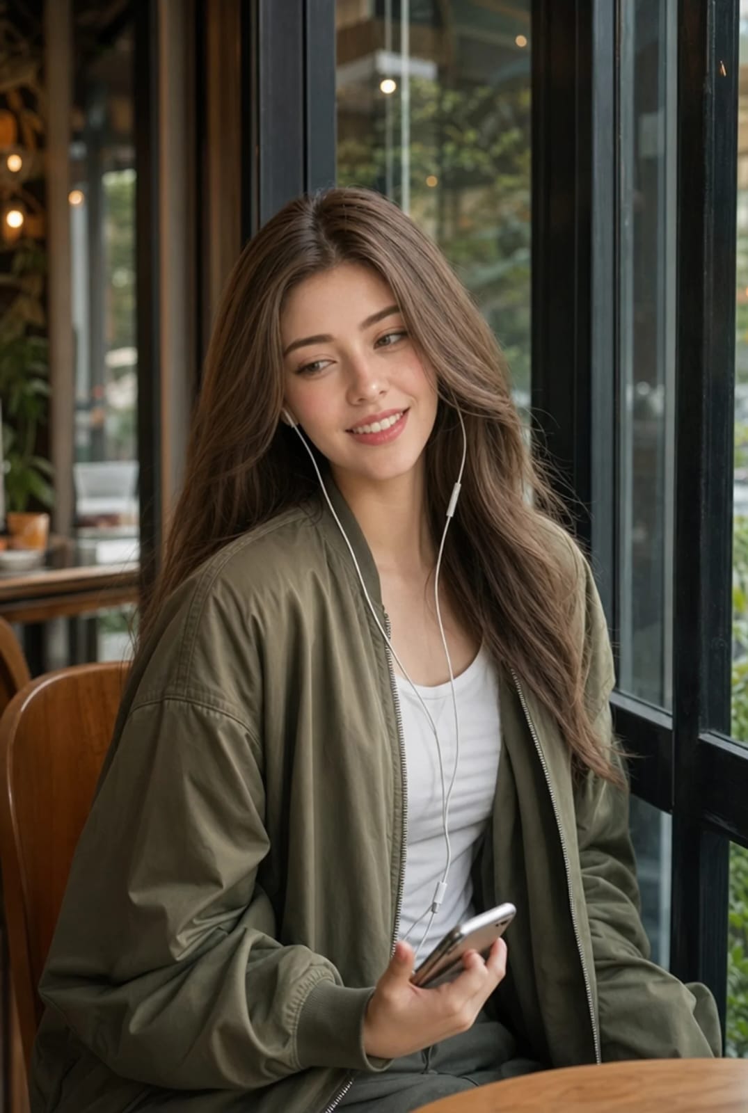 Cozy Café Window Korean Beauty Portrait