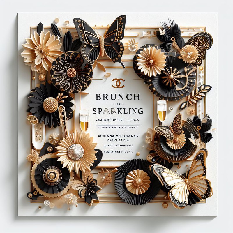 Layered Paper Art Invitation in Black and Gold Theme