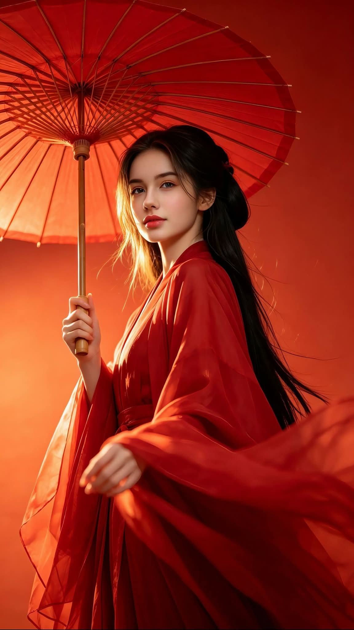 Crimson Hanfu Fantasy Portrait