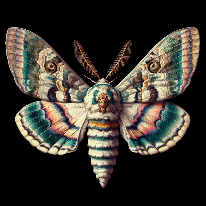Detailed Moth Baroque Oil Painting on Black Background