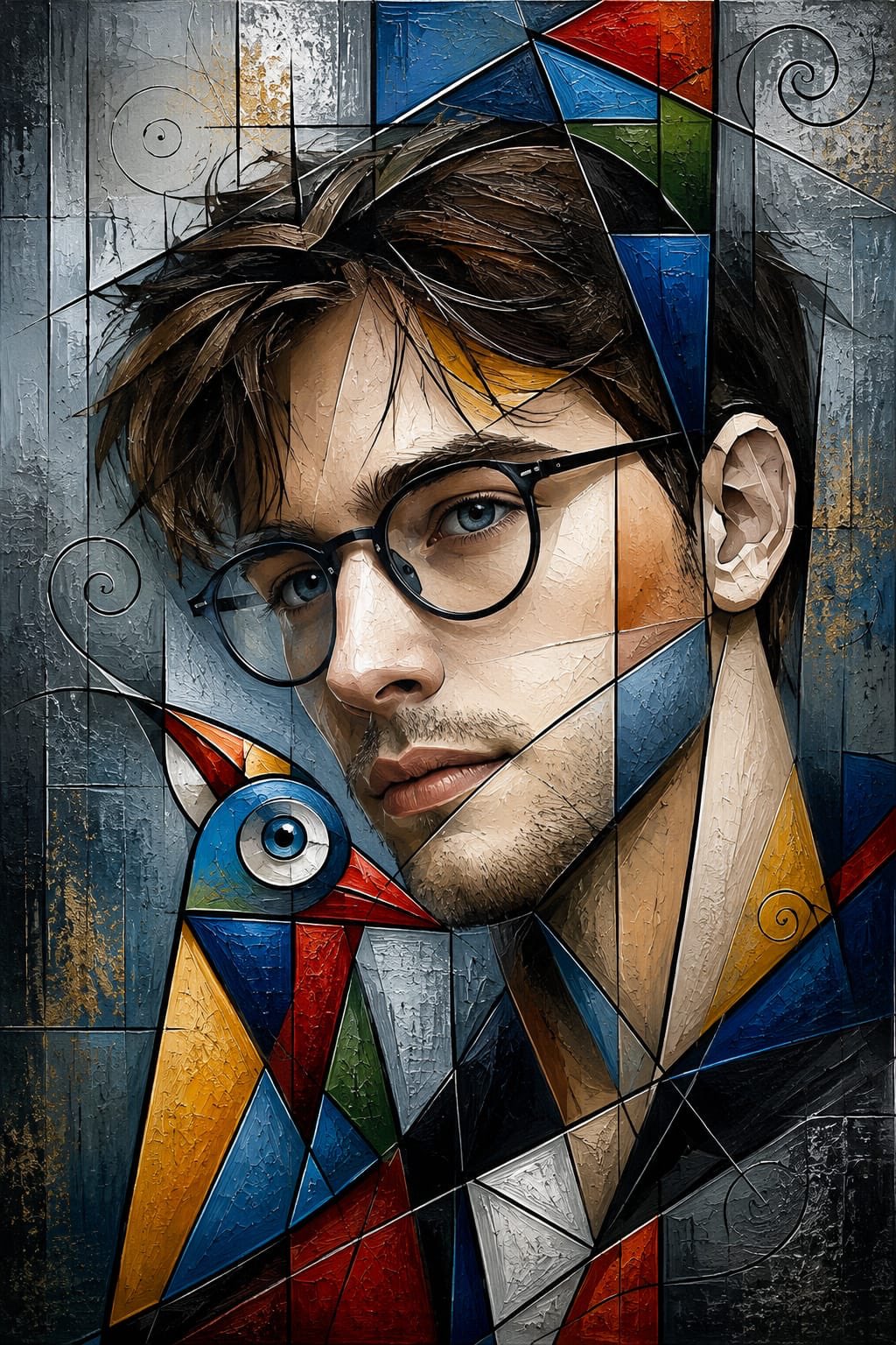 Surreal Cubist Woman Bird Portrait