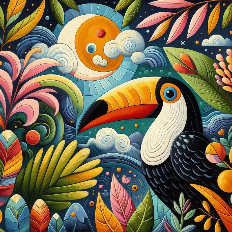 Toucan Jungle Painting Inspired by Laurel Burch