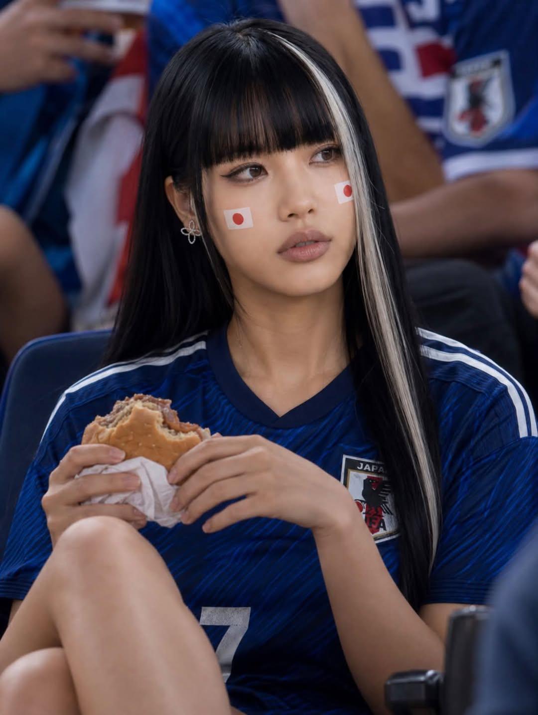 Blue Jersey Girl in Stadium Night
